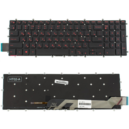 Клавіатура для ноутбука DELL (Inspiron: 7566, 7567) rus, black, без фрейма, підсвічування клавішRED