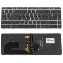 Клавіатура для ноутбука HP (EliteBook: 840 G3) rus,  silver frame, підсвічування клавіш, з джойстиком