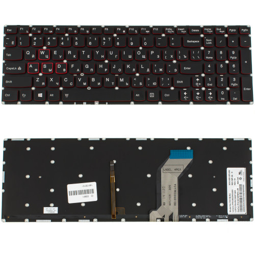 Клавиатура для ноутбука LENOVO (IdeaPad: Y700-15), rus, black, без фрейма, подсветка клавиш (ОРИГИНАЛ)