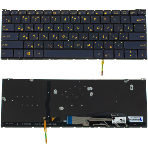 Клавіатура для ноутбука ASUS (UX390 series) rus, blue, без фрейма, підсвічування клавіш