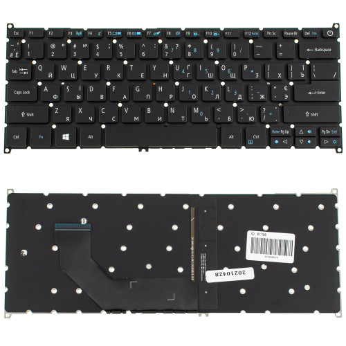 Клавиатура для ноутбука ACER (AS: SF514-51) ukr, black, без фрейма, подсветка клавиш (ОРИГИНАЛ)