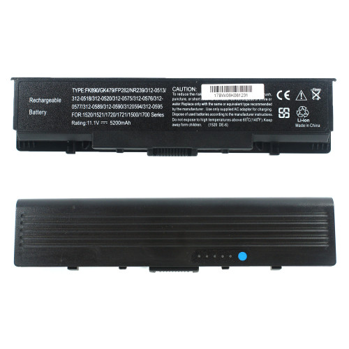 Батарея для ноутбука DELL GK479 (Inspiron: 1500, 1520, 1521, 1720, 1721, E1520, Vostro: 1500, 1700) 11.1V 5200mAh Black