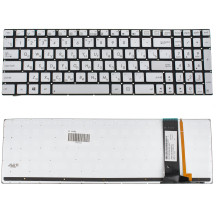 Клавиатура для ноутбука ASUS (G550, N550, N750 series) rus, silver, подсветка клавиш, без фрейма