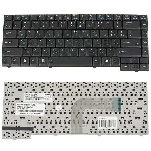 Клавиатура для ноутбука ASUS (A3(A/E/H/F/V), A4, A4000, A7, F5, G2, M9, R20, X50, Z8, Z8000), rus, black, шлейф вправо