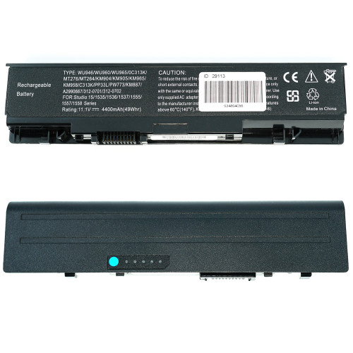 Батарея для ноутбука DELL WU946 (Studio: 1535, 1536, 1537, 1555, 1557, 1558) 11.1V 4400mAh Black