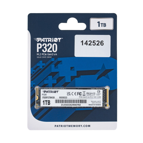 Жорсткий диск M.2 2280 SSD 1ТБ Patriot P320, P320P1TBM28, NVMe, PCI Express 3.0 x4, TLC, зап/чт. - 2200/3000 МБ/с (P320P1TBM28)