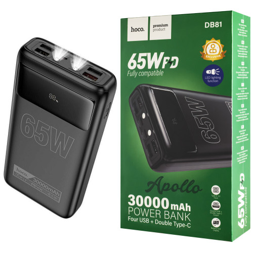 Универсальная мобильная батарея HOCO DB81 Apollo, PD65W, 30000mAh, Black (6942007637749)