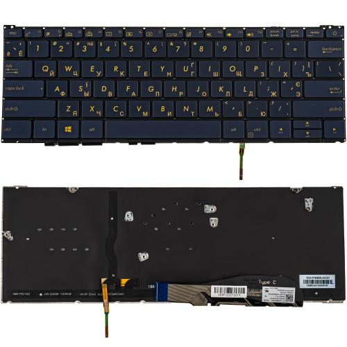 Клавиатура для ноутбука ASUS (UX390 series) ukr, blue, без фрейма, подсветка клавиш