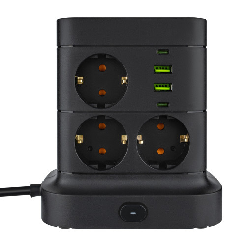 Сетевой удлинитель VINISEM 2м, 7 розеток, 2 порта USB A, 2 порта Type-C, беспроводная зарядка, 10А, black