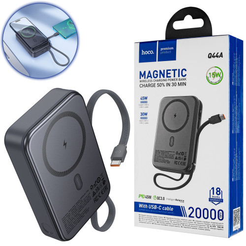 Універсальна мобільна батарея HOCO Q44A Origen, dual PD45W, magnetic, 20000mAh, Gray (6942007659673)