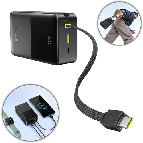 Универсальная мобильная батарея Baseus EnerFill FC51 Bipow 2 Pro, Digital Display, with Built-in Cable, 30000mAh, 22.5W, Cosmic Black (E0028100)