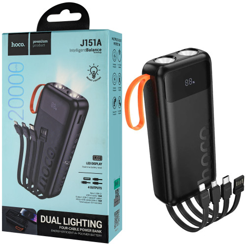 Универсальная мобильная батарея HOCO J151A Spirit, с Фонариком, 20000mAh, black (6942007653374)