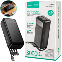 Універсальна мобільна батарея HOCO J163B Wonderful, with 4 cables, 30000mAh, Black (6942007664615)