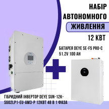 Комплект автономного энергопитания: Deye SUN-12K-SG02LP1-EU-AM3-P 12кВт 48 В 1 фаза + DEYE SE-F5 Pro-C 51.2V 100 Аh