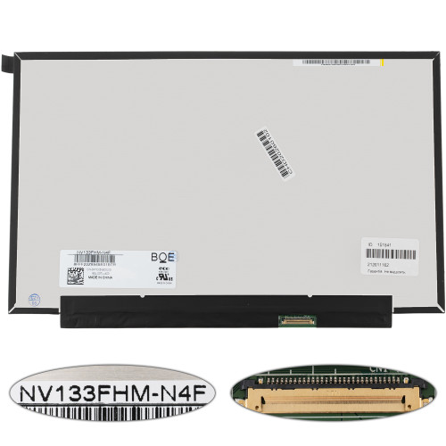Матриця 13.3 NV133FHM-N4F (1920*1080, 30pin(eDP, IPS)), LED, SLIM(без планок та вушок), матова, роз'єм праворуч знизу) для ноутбука