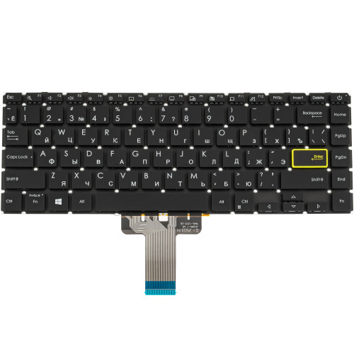 Клавіатура для ноутбука ASUS (X421 series) rus, black, без фрейма, підсвічування клавіш (yellow Enter)
