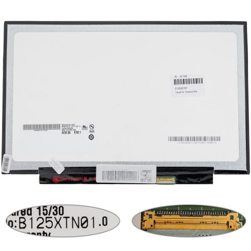 Матриця 12.5 B125XTN01.0 (1366*768, 30pin(eDP), LED, SLIM(без планок та вушок), матова, роз'єм праворуч знизу, for Lenovo X230, X240) для ноутбука (renew)