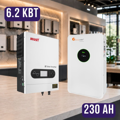 Комплект автономного энергопитания: MUST PV18-6248 ECO 6.2 кВт, 48V + Felicity FLA48230 51.2V 230Ah