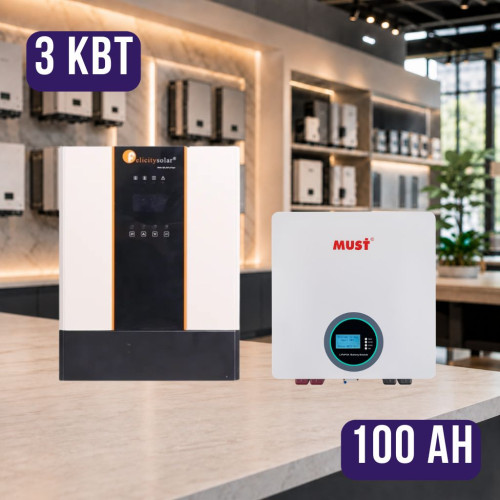 Комплект автономного енергоживлення: Felicity IVEM3024 3 кВт 24 В+ MUST LP16-24100 25.6V 100Ah