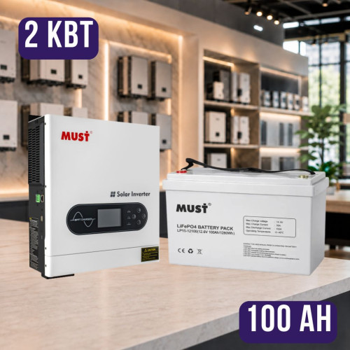 Комплект автономного энергопитания: Must PV18-2012ECO, 12 В, 2 кВт+ MUST LP15-12100 12V 100Ah LiFePO4
