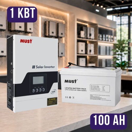 Комплект автономного энергопитания: Must PV18-1012VPK, 12 В, 1000 Вт+ MUST LP15-12100 12V 100Ah LiFePO4