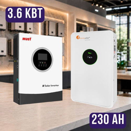 Комплект автономного енергоживлення: MUST PV18-3624PREM 3.6 кВт 24 В, Wi-Fi + Felicity FLA24230 25.6V 230Ah