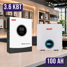 Комплект автономного енергоживлення: MUST PV18-3624PREM 3.6 кВт 24 В, Wi-Fi + MUST LP16-24100, 25.6V 100Ah, LiFePO4 
