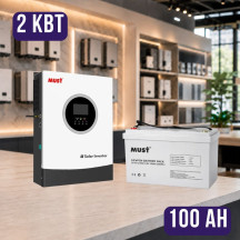 Комплект автономного энергопитания: MUST PV18-2012 PREM 2 кВт 12 В, Wi-Fi + MUST LP15-12100 12V 100Ah LiFePO4