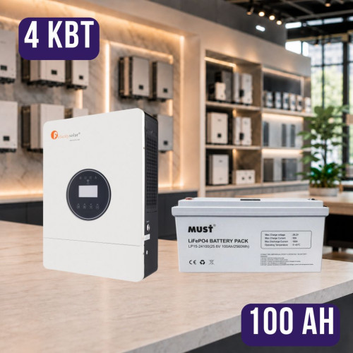 Комплект автономного енергоживлення: Felicity IVEM4024-II 24В 4 кВт+ MUST LP15-24100 25.6V 100Ah LiFePO4