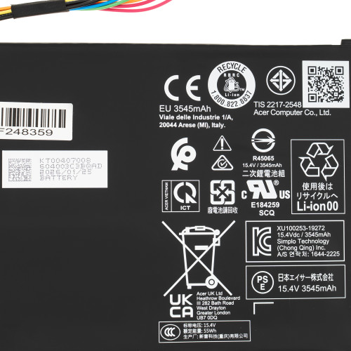 Сервісний оригінал - батарея для ноутбука ACER AP18C7M/15.4V (Swift 5 SF514-54T, SF514-54GT) 15.4V 3634mAh 55.9Wh Black (KT.00407.008)