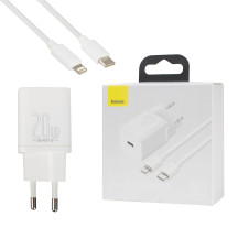 Зарядний пристрій Baseus Super Si 1C 20W With Simple Wisdom Data Cable Type-C/iP 1m White (TZCCSUP-B02)
