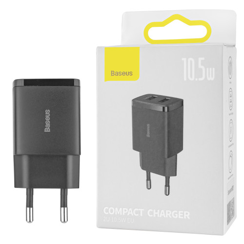 Зарядное устройство Baseus Compact Charger 2U 10.5W EU Black (2USB)(CCXJ010201)