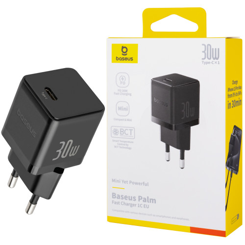 Зарядное устройство Baseus Palm Fast Charger 1C 30W EU Cluster Black (P10111605113-00)