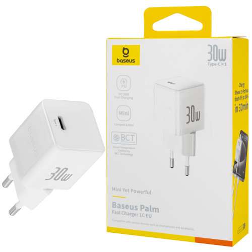 Зарядний пристрій Baseus Palm Fast Charger 1C 30W EU Moon White (P10111605213-00)