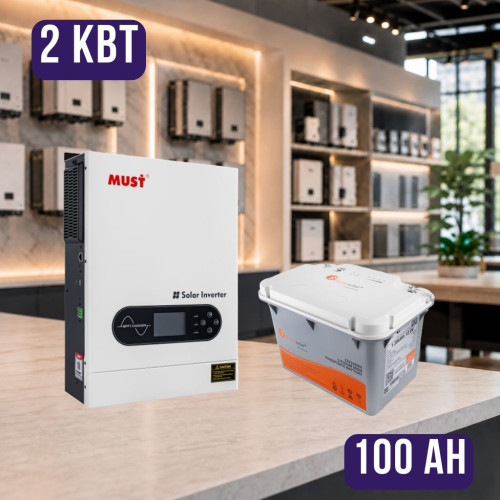 Комплект автономного энергопитания: Must PV18-2012ECO, 12 В, 2 кВт+ Felicity FLA12100PG2 12.8V 100Ah