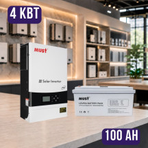 Комплект автономного енергоживлення: MUST PV19-4024 EXP 4 кВт, 24V + MUST LP15-24100 25.6V 100Ah LiFePO4

