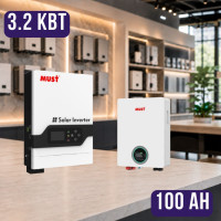 Комплект автономного энергопитания: Must PV18-3224VPM II 24V 3.2kW + MUST LP16-24100, 25.6V 100Ah, LiFePO4
