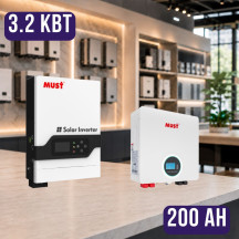 Комплект автономного енергоживлення: Must PV18-3224VPM II 24V 3.2kW + MUST LP1600-24200, 25.6V 200Ah, LiFePO4