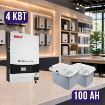 Комплект автономного енергоживлення: MUST PV19-4024 EXP 4 кВт, 24V + 2 шт. Felicity FLA12100 PG2 12.8V 100Ah