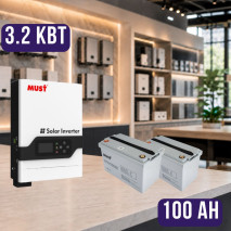 Комплект автономного энергопитания: Must PV18-3224VPM II 24V 3.2kW + 2 шт. MUST LP15-12100, 12.8V 100Ah