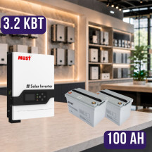 Комплект автономного энергопитания: Must PV18-3224VPM II 24V 3.2kW + 2 шт. MUST LP15-12100, 12.8V 100Ah