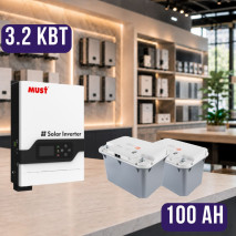 Комплект автономного энергопитания: Must PV18-3224VPM II 24V 3.2kW + 2 шт. Felicity FLA12100 PG2 12.8V 100Ah