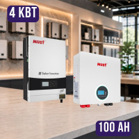 Комплект автономного энергопитания: MUST PV19-4024 EXP 4 кВт, 24V + MUST LP16-24100 25.6V 100Ah