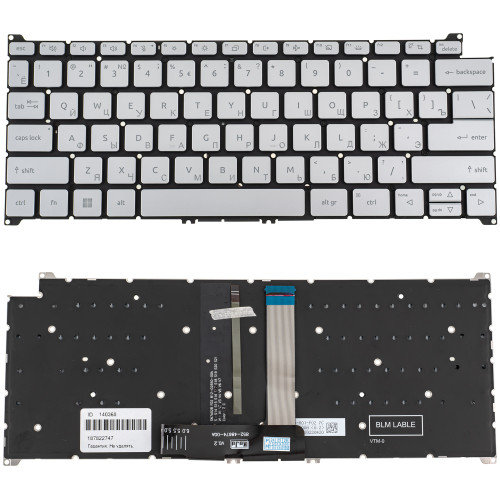Клавіатура для ноутбука ACER (SF314-44, SF314-71) rus, silver, без кадру, підсвічування клавіш