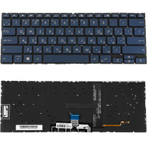Клавиатура для ноутбука ASUS (UX434 series) ukr, blue, без фрейма, подсветка клавиш (ОРИГИНАЛ)