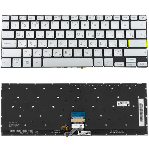 Клавіатура для ноутбука ASUS (X321 series) rus, silver, без фрейма, підсвічування клавіш (ОРИГИНАЛ)
