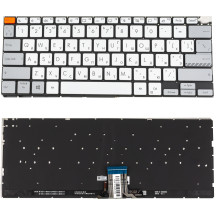 Клавиатура для ноутбука ASUS (X3400, X7400 series), ukr, silver, без фрейма, подсветка клавиш (Red Esc) (ОРИГИНАЛ)