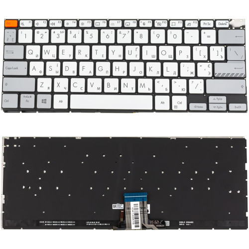 Клавіатура для ноутбука ASUS (X3400, X7400 series), ukr, silver, без кадру, підсвічування клавіш (Red Esc) (ОРИГИНАЛ)