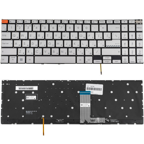 Клавіатура для ноутбука ASUS (K6602 series) rus, silver, без кадру, підсвічування клавіш (ОРИГІНАЛ)