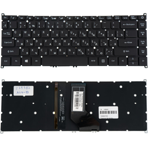 Клавіатура для ноутбука ACER (AS: A314-33) rus, black, без фрейму, підсвічування клавіш
